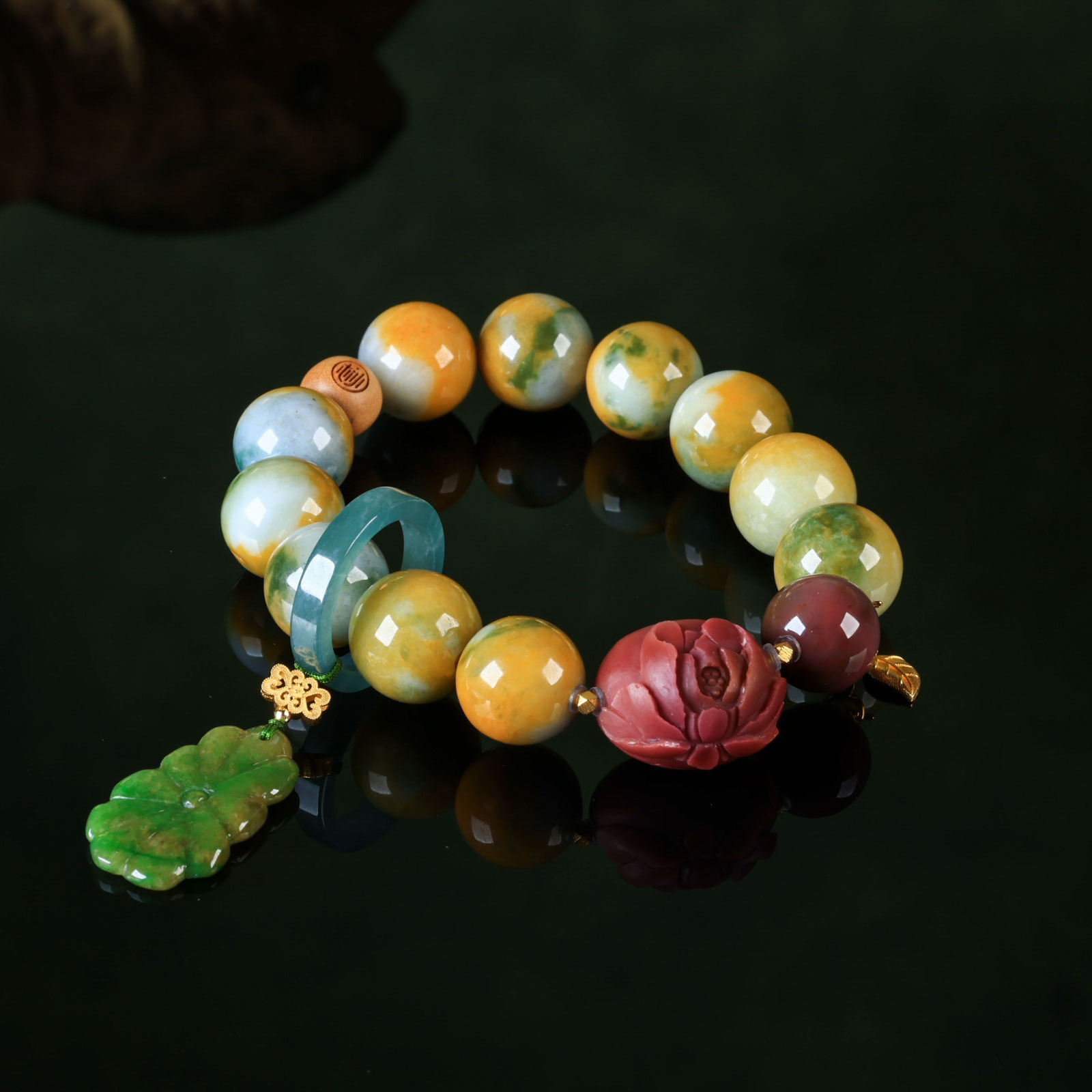 【意婵】《千灯雪》“大超值”14mm18K金缅A黄加绿翡翠单圈盐源-915647