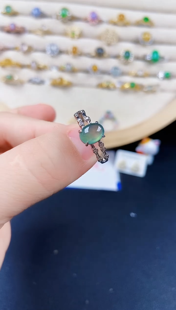 翡翠戒指银S925镶嵌24245255