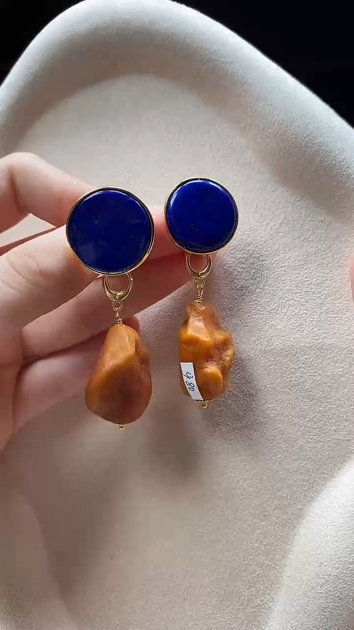 银S925镶嵌青金石耳饰耳环