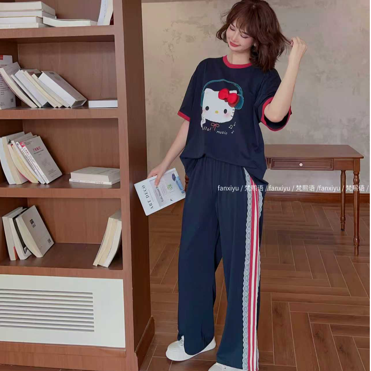 【简家精选】梵熙语2026春夏半袖长裤棉质睡衣家居服女宽松可爱套装