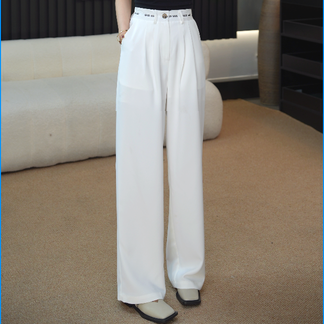 垂感niu字母显瘦气质白色高腰直筒时尚百搭夏季休闲裤春夏