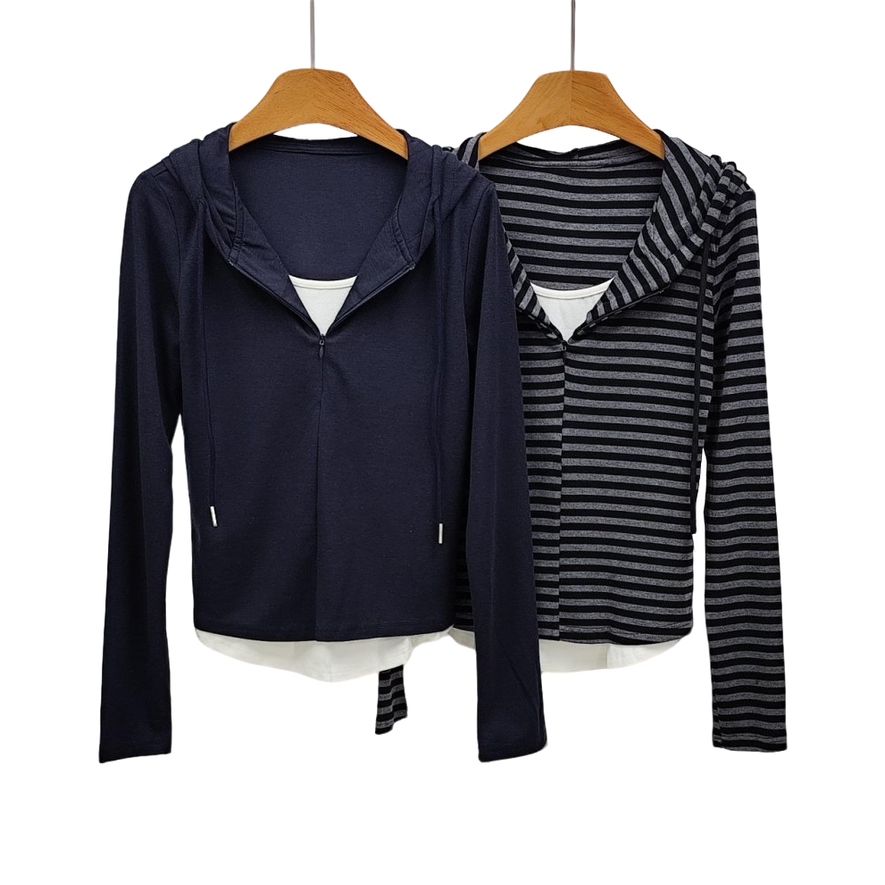 Comme Vous/似你2025冬季时尚连帽修身假两件针织上衣（3S5A81297）