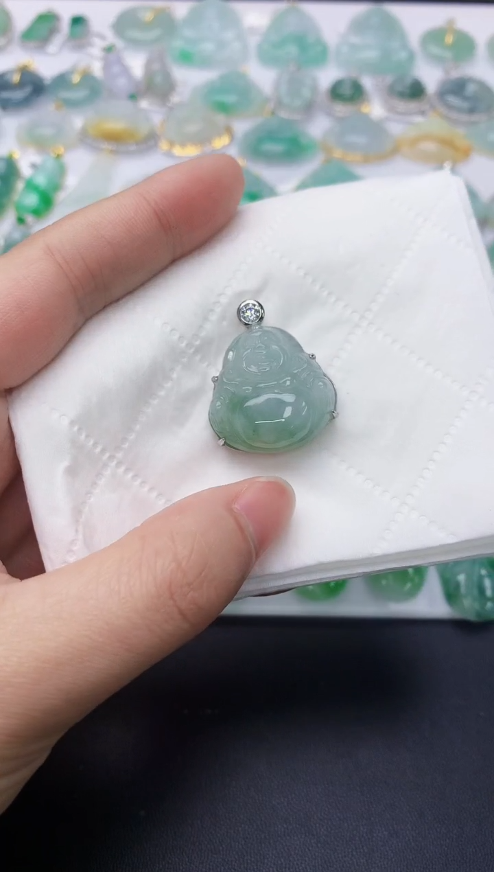 颈饰银S925镶嵌翡翠天然A货