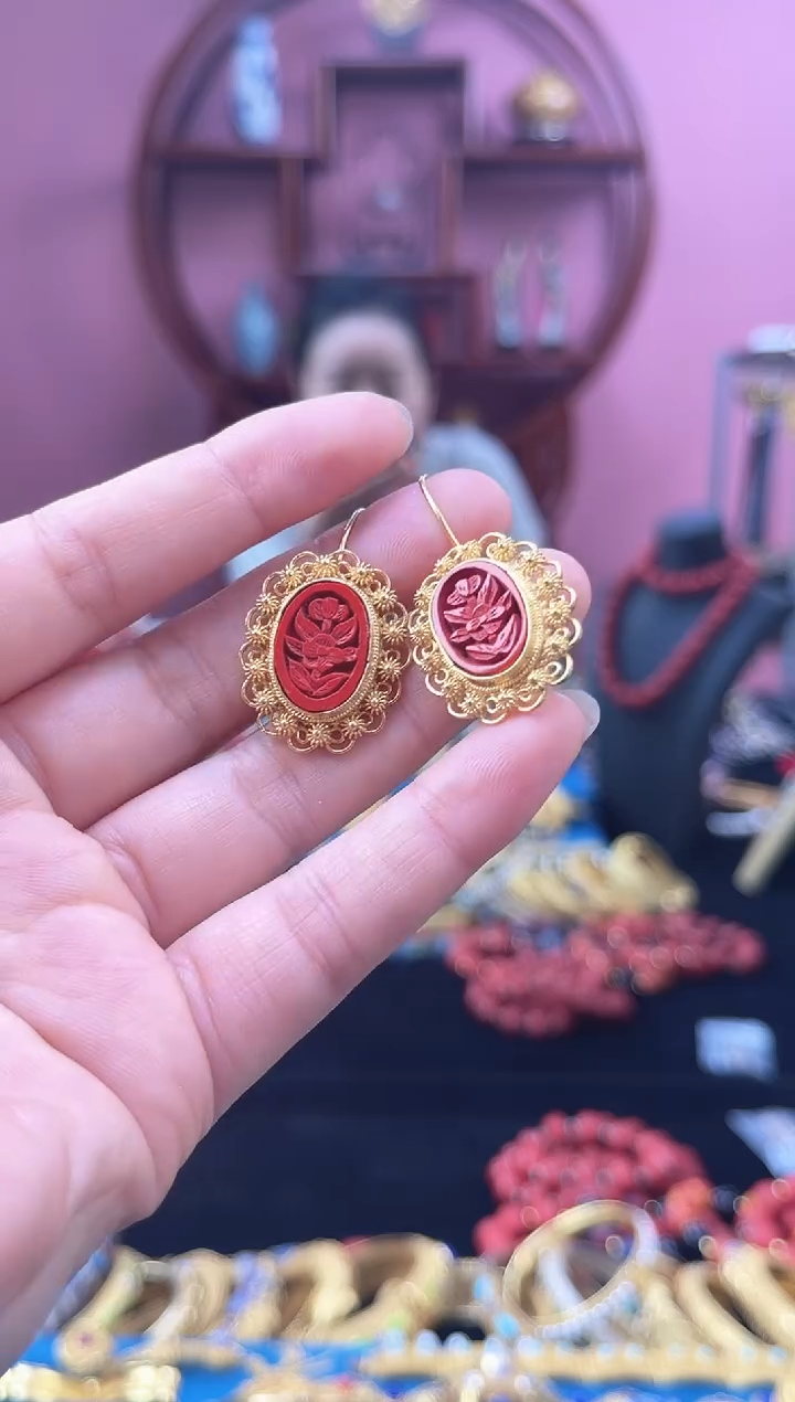 非遗 花丝镶嵌雕漆耳饰