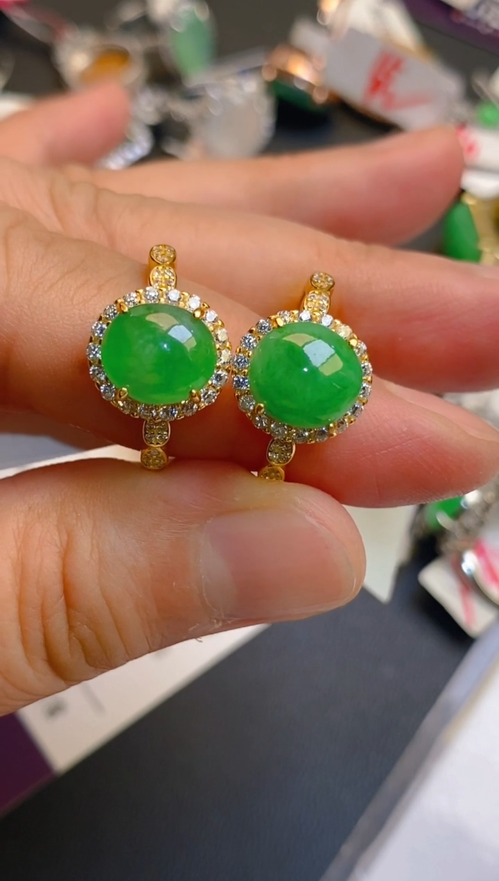 【闪购商品】翡翠耳饰银S925镶嵌天然A货翡翠1