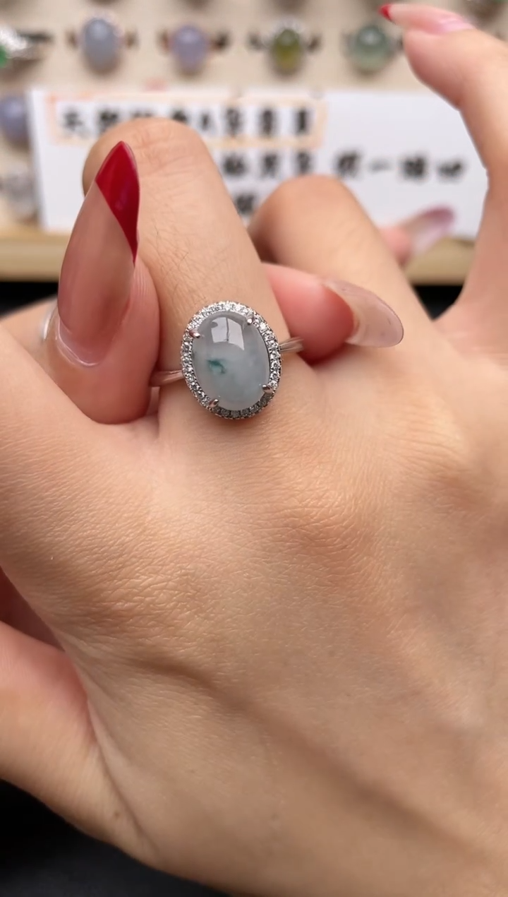 【闪购商品】翡翠戒指银S925镶嵌一物一证一礼盒