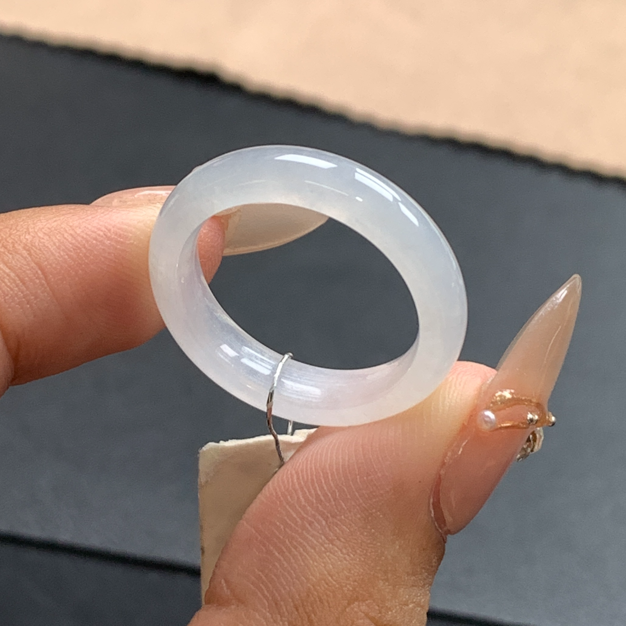 天然缅甸翡翠A货 16 号圈口 白冰/白月光 翠指环戒圈