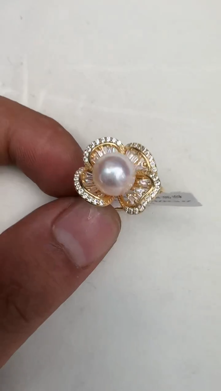 银S925镶嵌戒指海水珍珠戒指