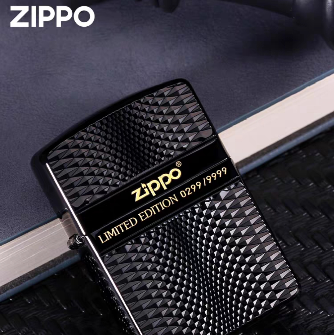 ZIPPO/之宝打火机高级正品/DIY-黑冰绅士商标-钻石切割菱纹DYJ1