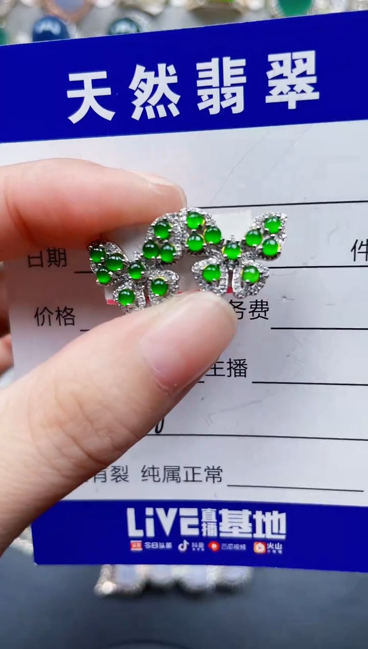 银S925镶嵌翡翠耳饰718
