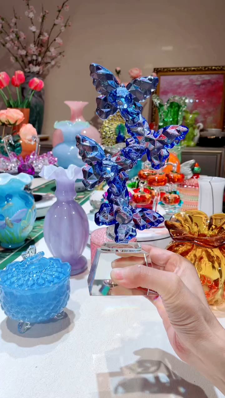 【闪购商品】琉璃手工艺品蓝色蝴蝶摆件