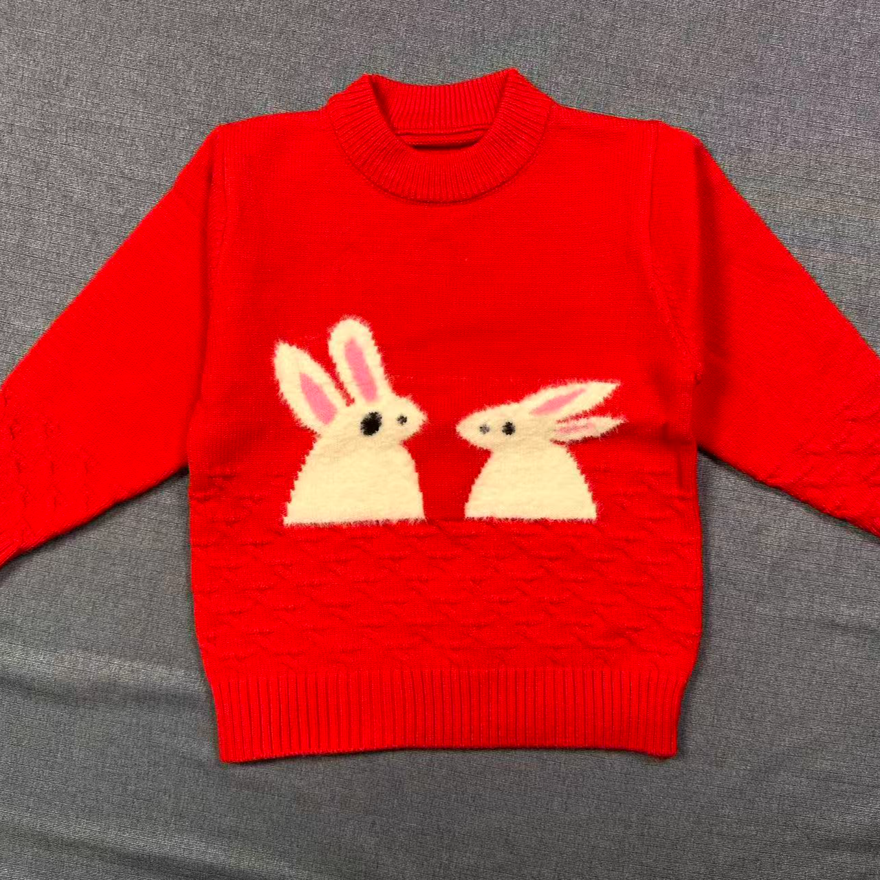 毛衣女童男童圆领针织衫极简风童装红色韩版厚款女时尚