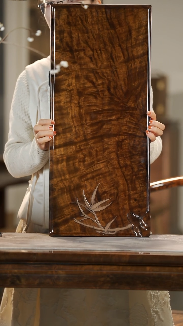 【闪购商品】金丝楠木雕竹韵小品闪电纹精品茶盘