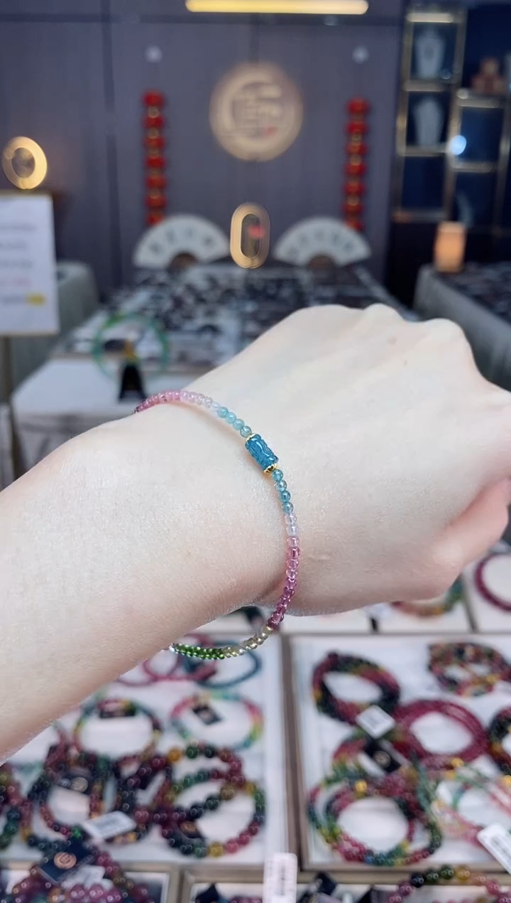 未镶嵌老矿碧玺色标彩虹单圈手链碧玺dan多样性发货一条