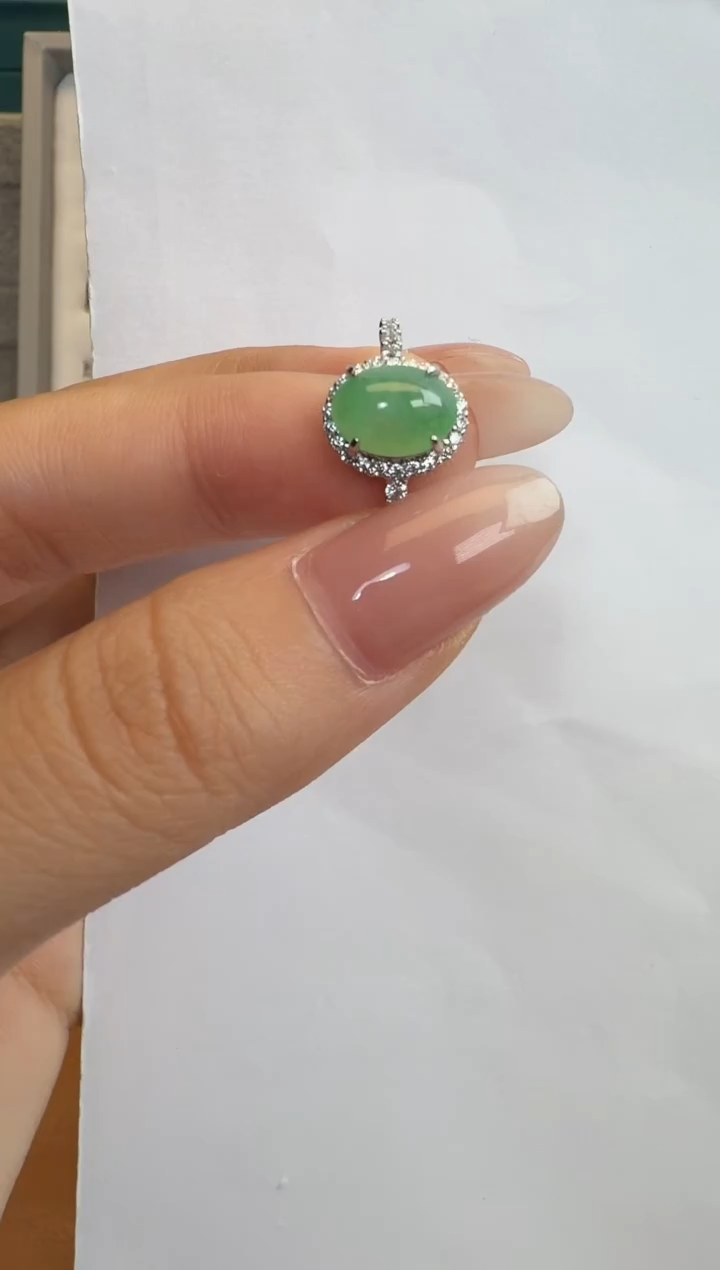 银S925镶嵌戒指翡翠通体925银镶缅甸A货翡翠戒指