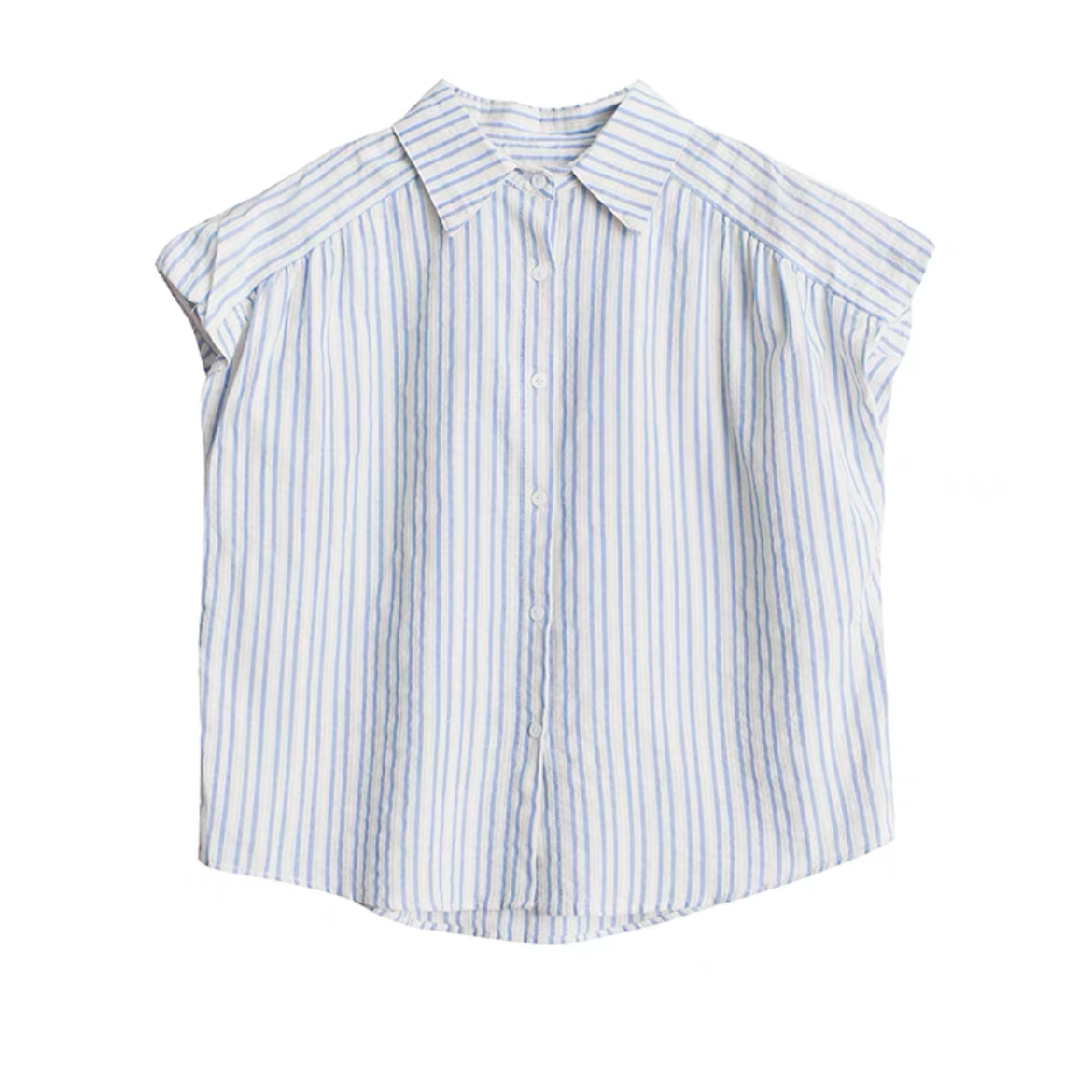 （清货）舒爽透气~日系条纹落肩袖衬衫2284