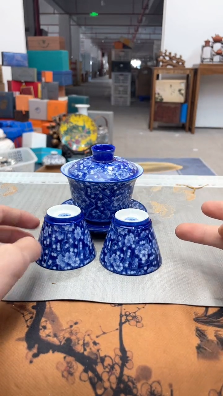 【闪购商品】瓷片@@@@@@@@@@@景泰蓝冰梅盖碗+杯