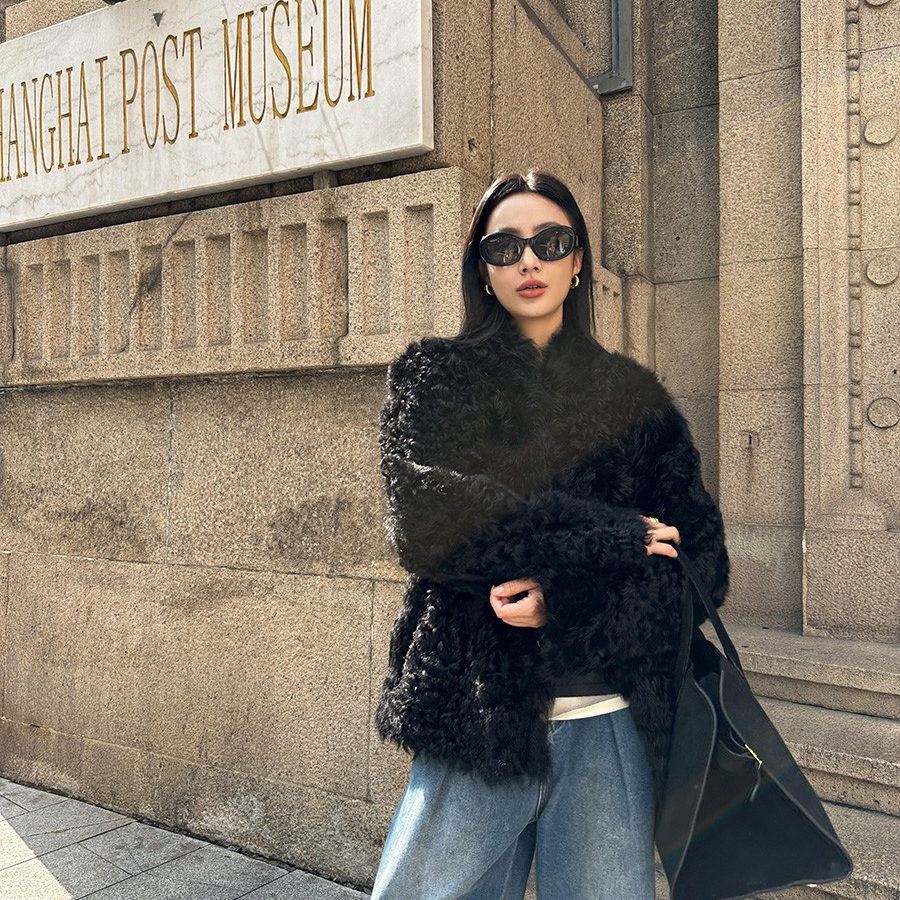 托斯卡纳皮毛一体外套女小立领23508-1