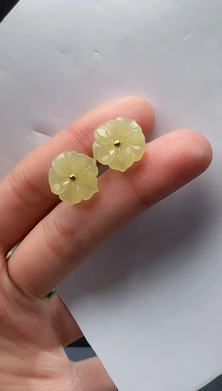【闪购商品】和田玉耳钉18K金镶嵌1