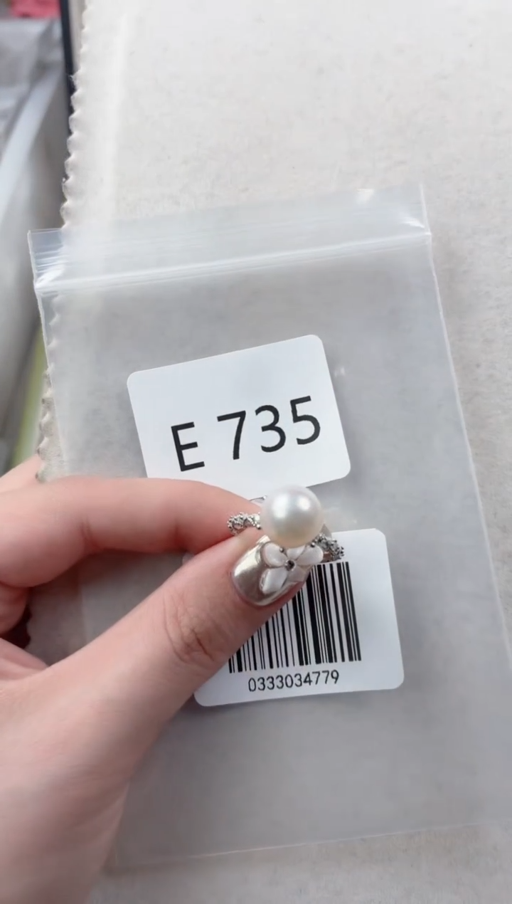 银S925镶嵌戒指海水珍珠E735