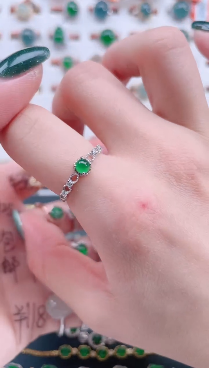 银S925镶嵌戒指翡翠天然翡翠