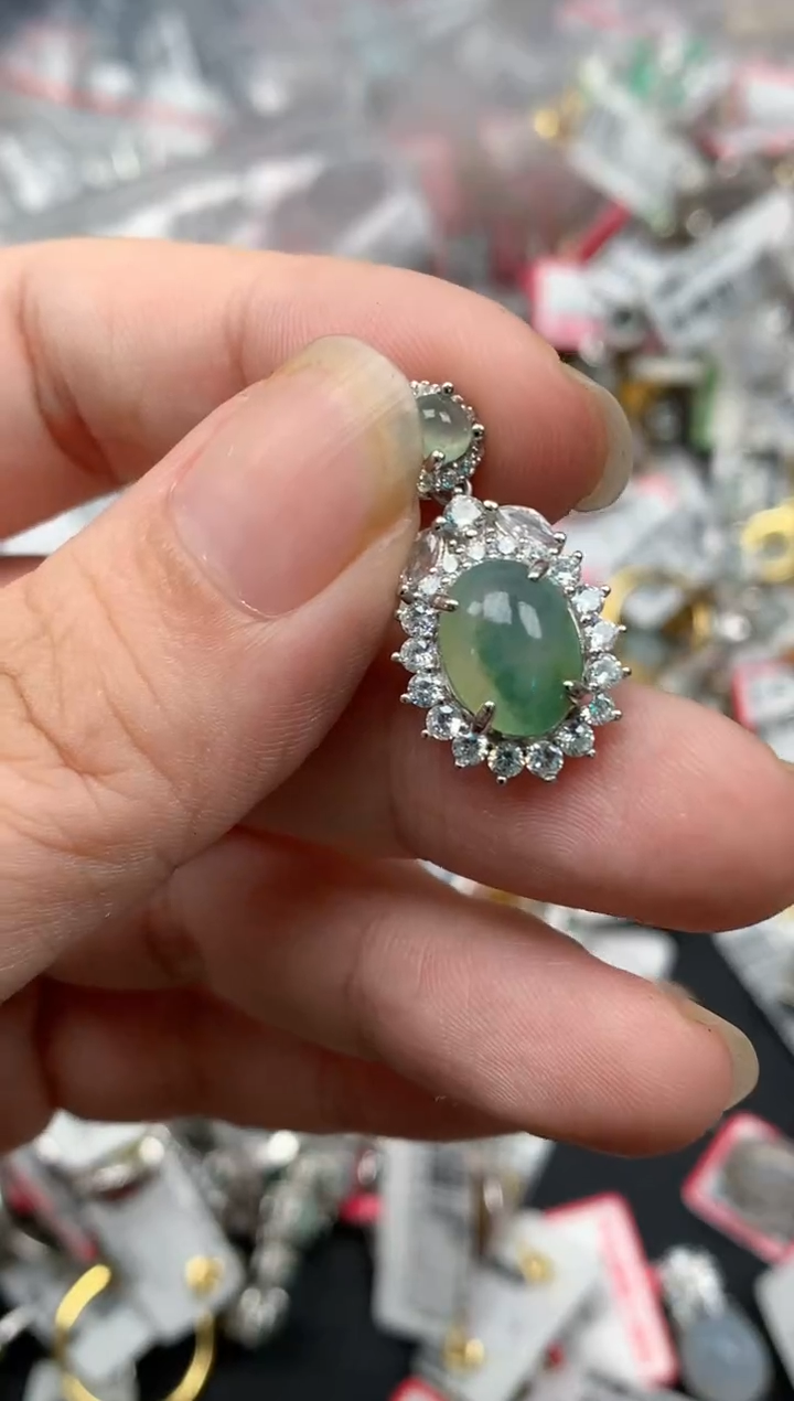 翡翠戒指银S925镶嵌天然A货缅甸翡翠