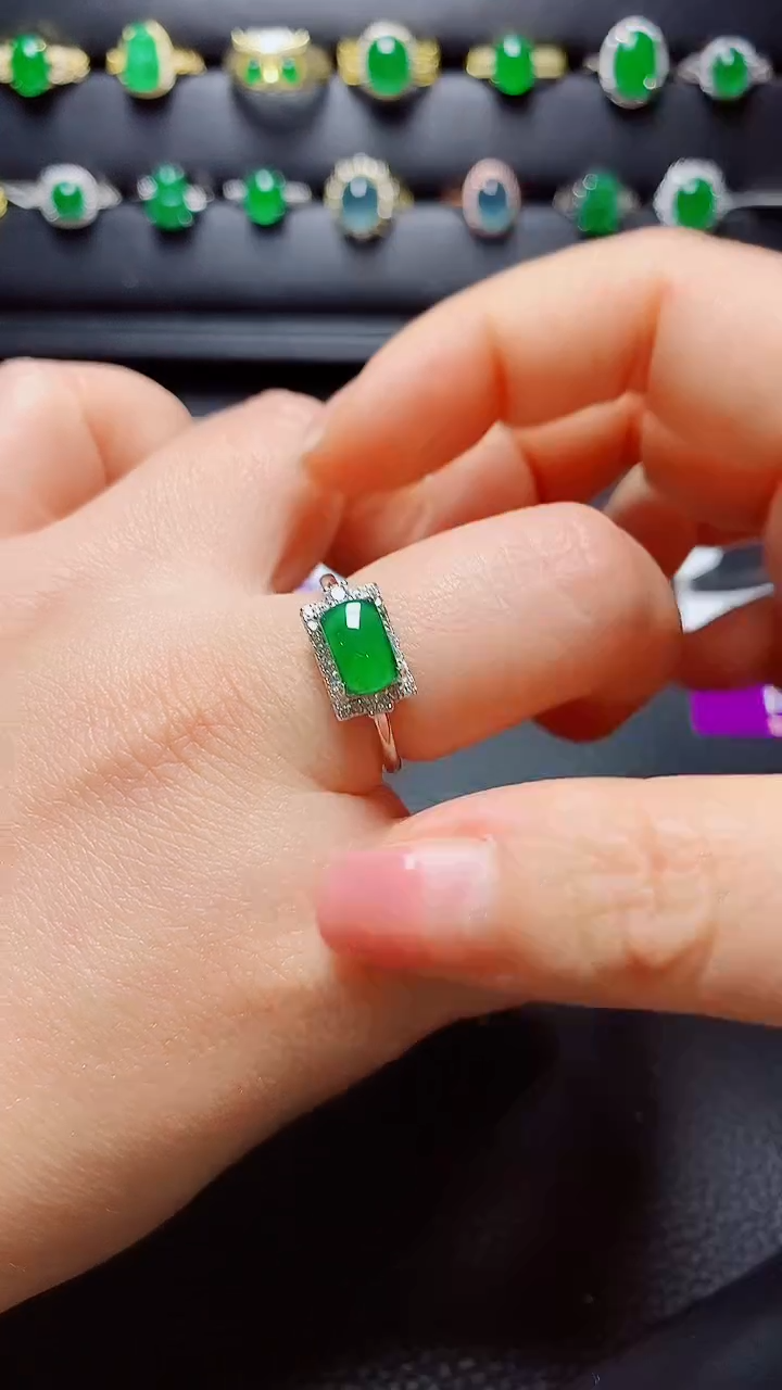 银S925镶嵌戒指翡翠天然翡翠A货s925银镶