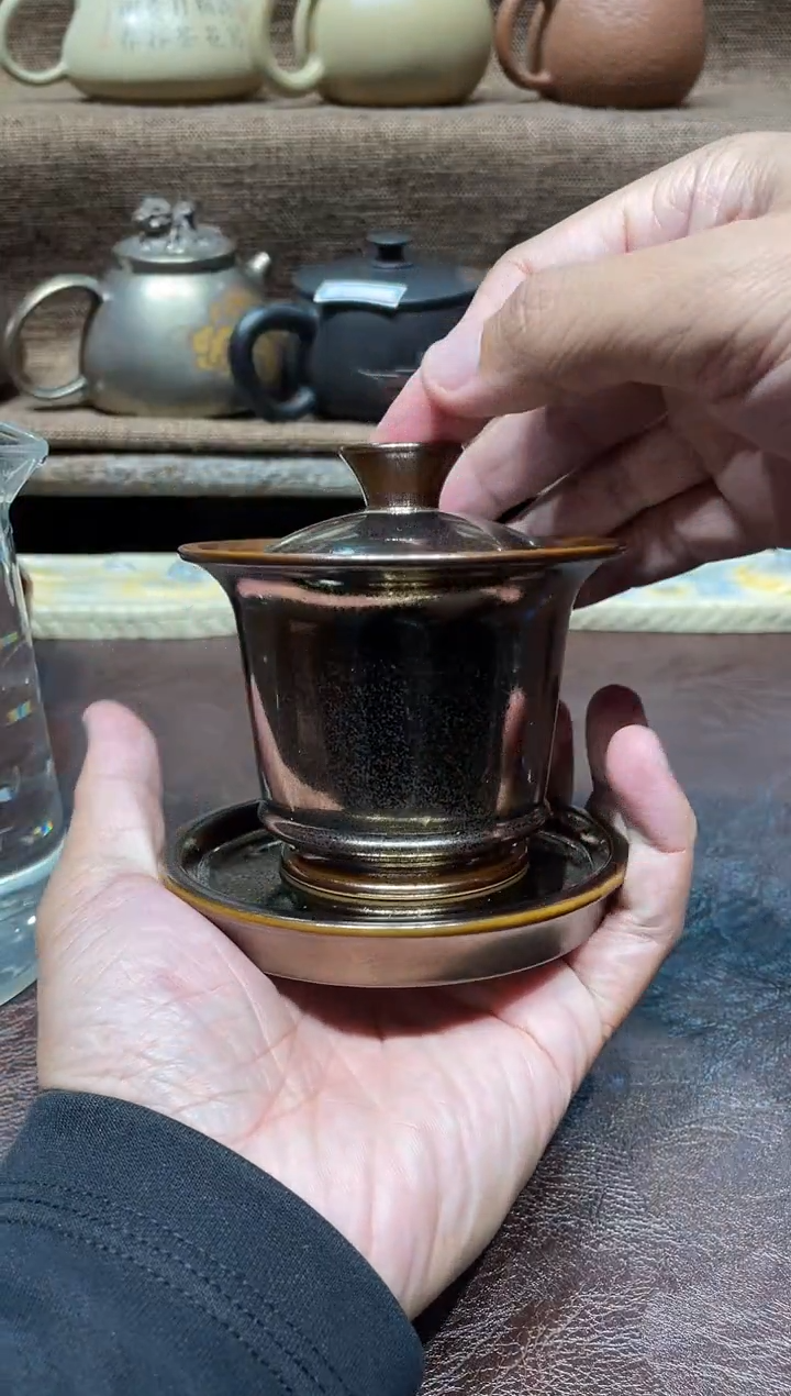 泥塑弼双金釉纯手工盖碗