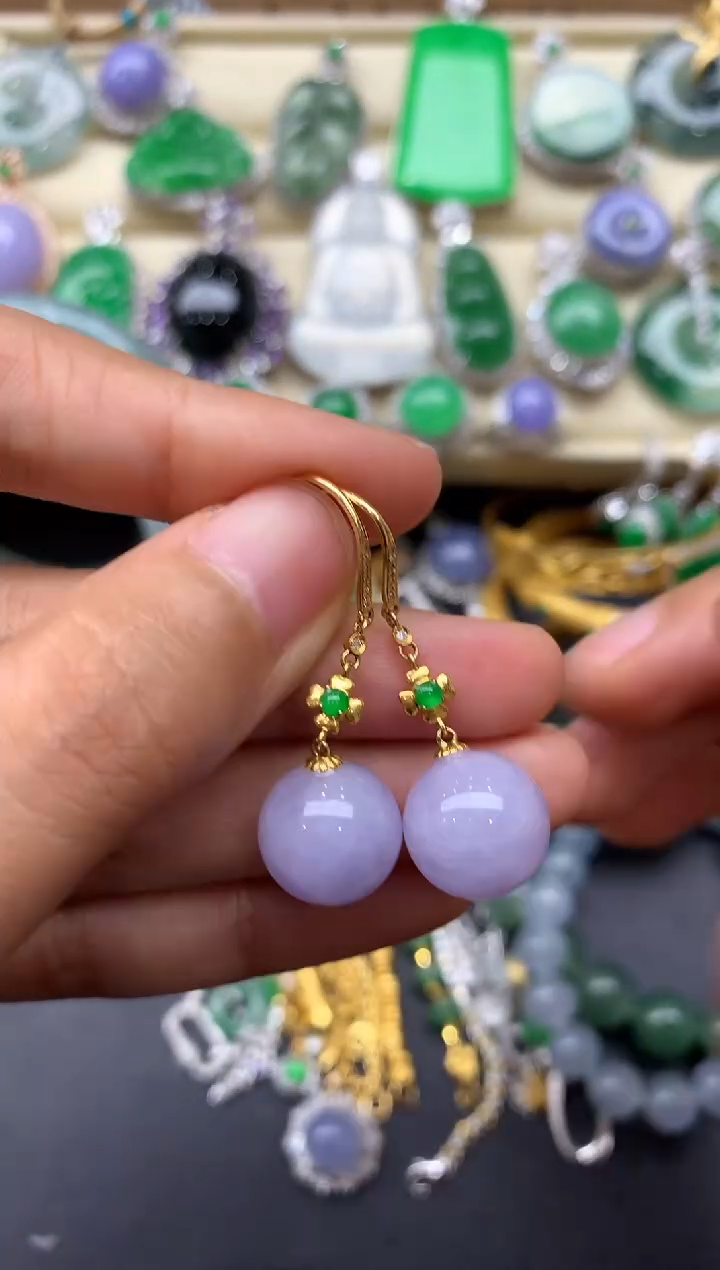 翡翠18K金镶嵌耳饰334-中国好珍宝