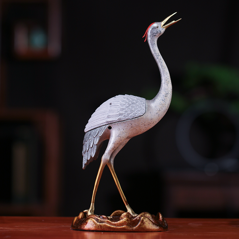 铜梦鑫财《仙鹤香炉》香炉香薰动物仙鹤铜雕摆设纯黄铜摆件工艺品