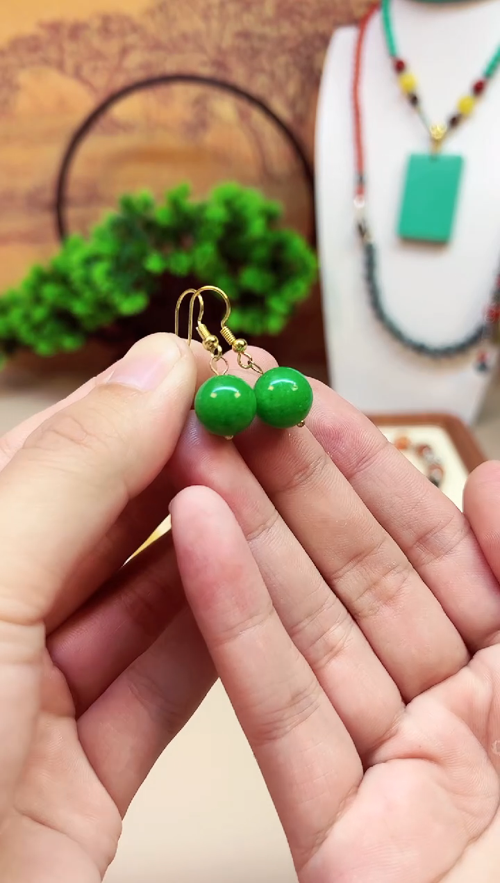 翡翠14K金镶嵌耳饰E23