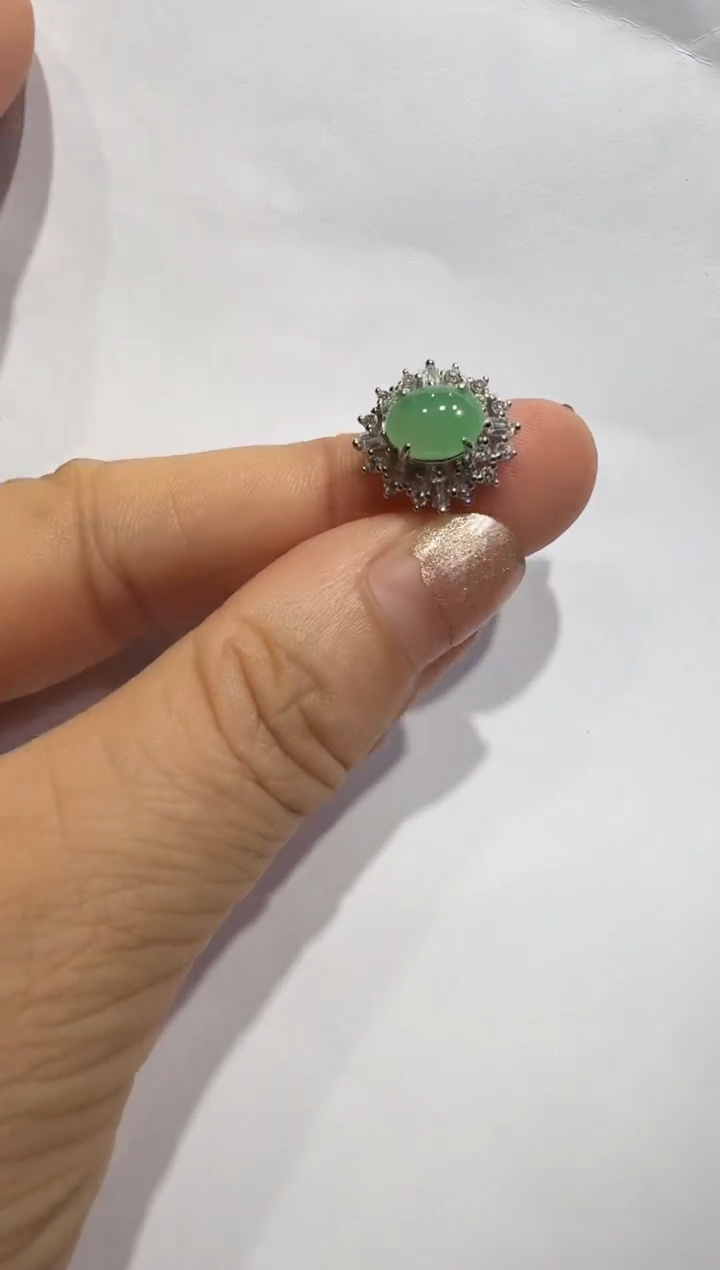 银S925镶嵌戒指翡翠925银镶翡翠戒指镶嵌10