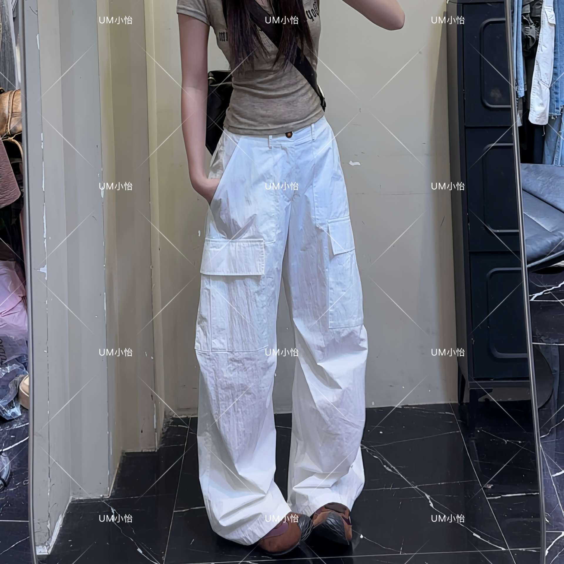 【N娜—夏日来杏】夏季新款美式复古女显瘦宽松阔腿弯刀工装裤