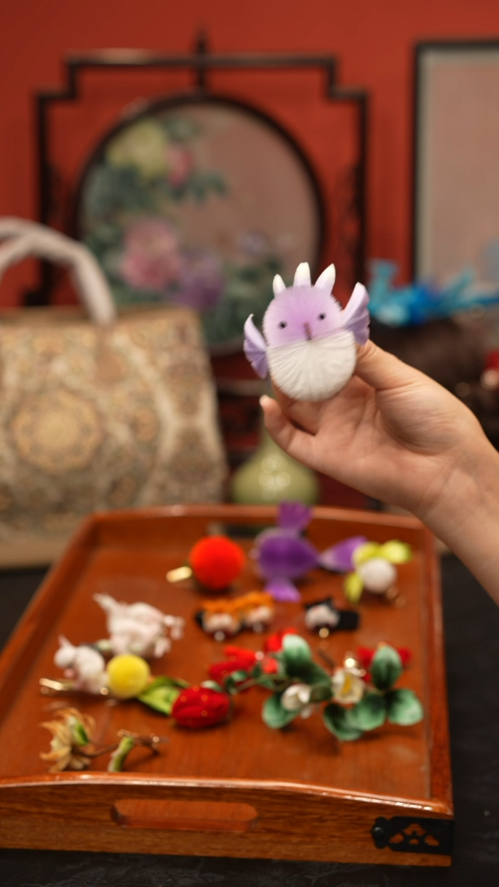 刺绣懒****)非遗手工绒花饰品