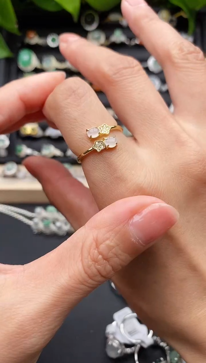 【闪购商品】翡翠戒指银S925镶嵌缅甸翡翠A货555  4-10