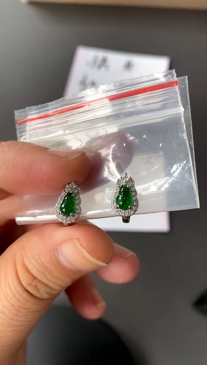 【闪购商品】翡翠耳饰银S925镶嵌买断价