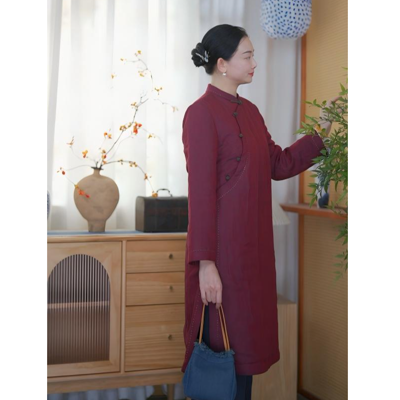 【芳华】斜襟秋冬加厚旗袍 新中式夹棉气质长袖棉服