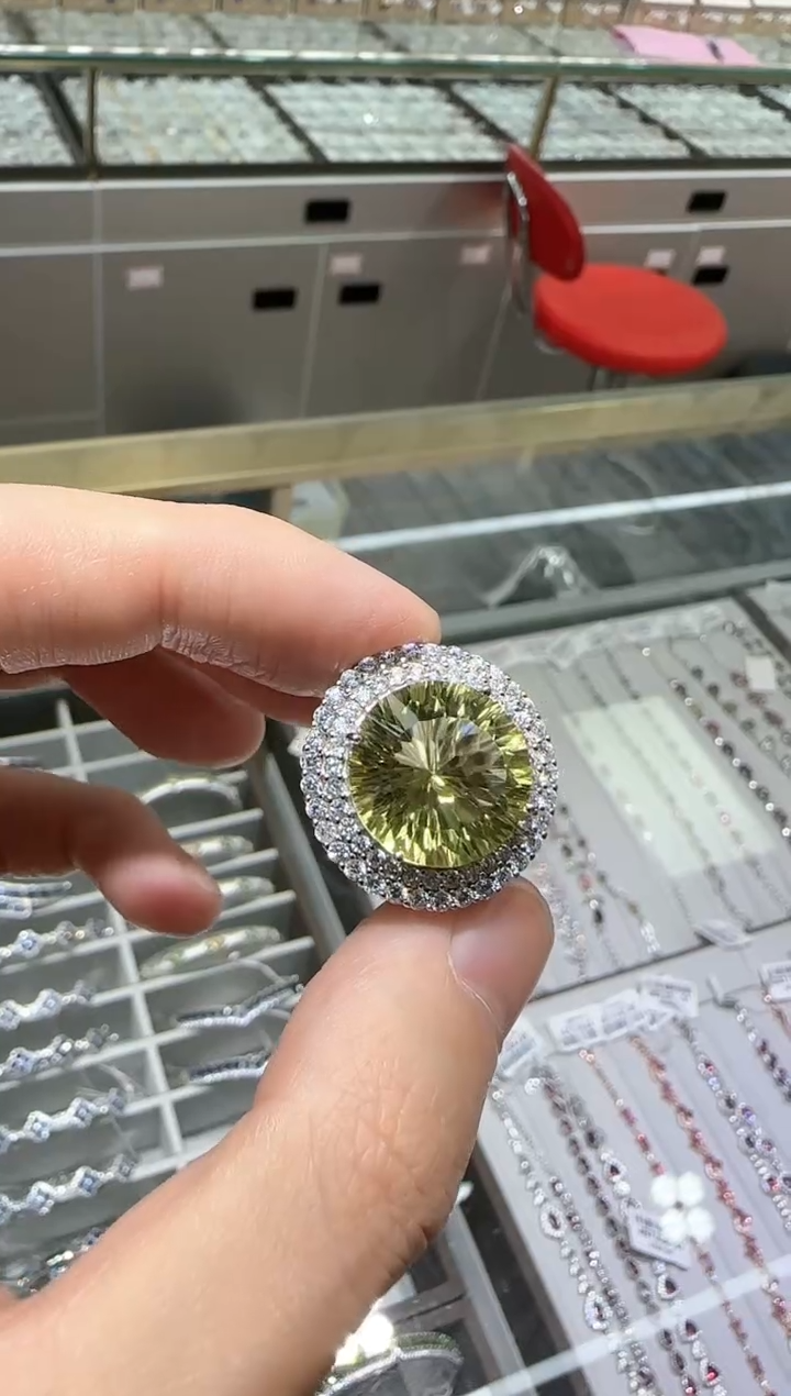 【闪购商品】水晶戒指银S925镶嵌16mm柠檬晶