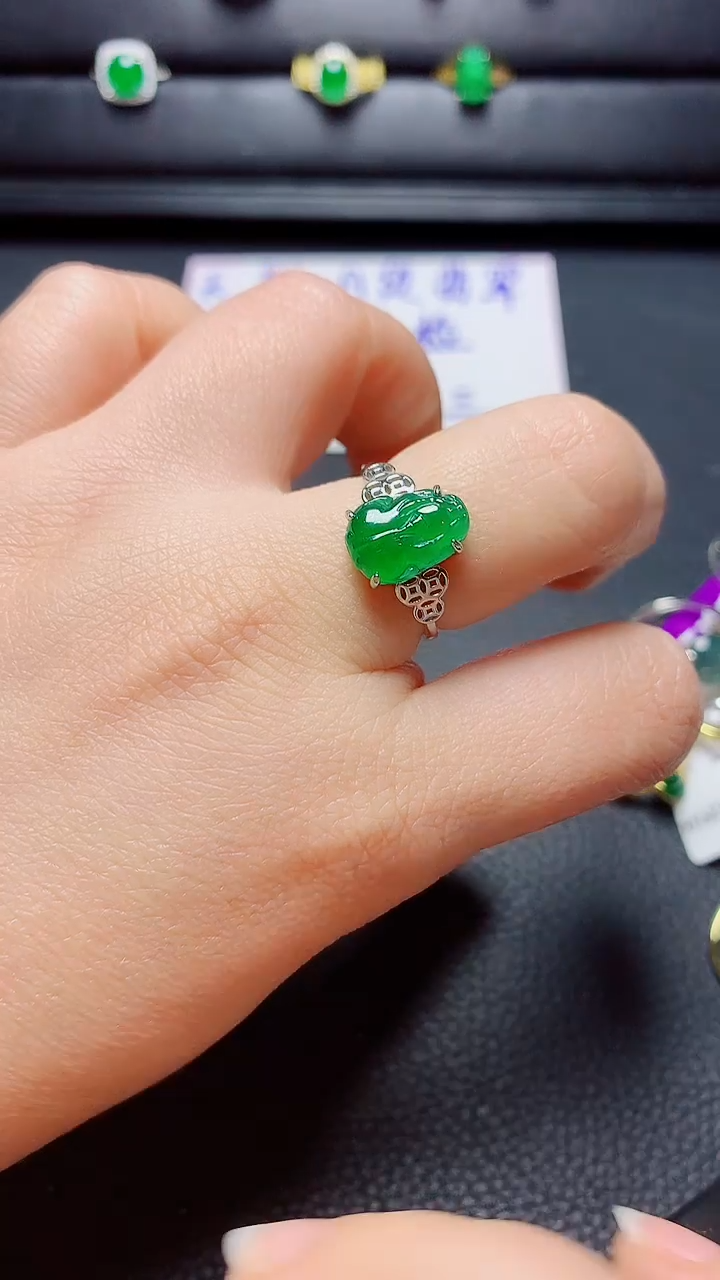银S925镶嵌戒指翡翠 天然翡翠A货s925银镶