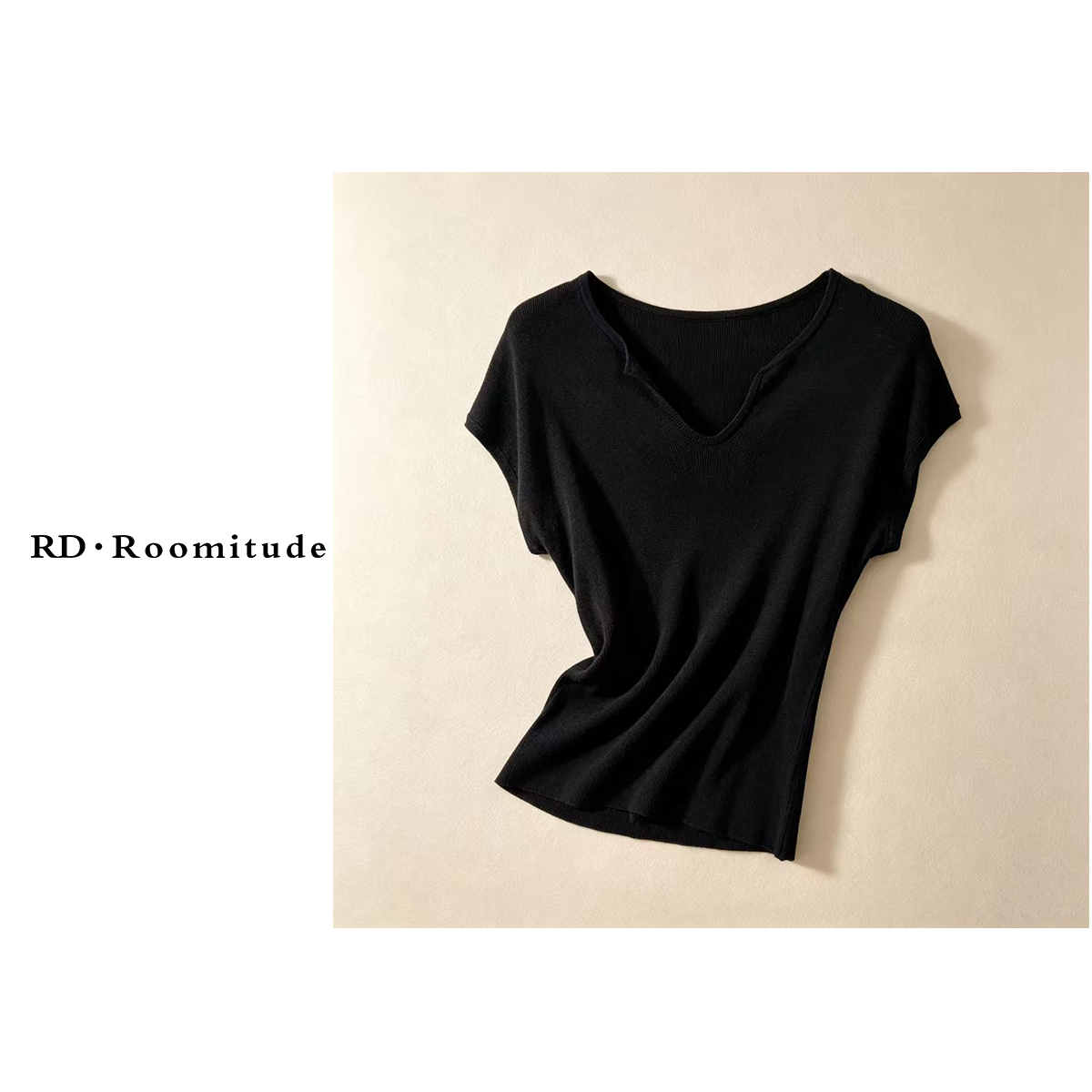 RD·Roomitude【墨白】2026夏季【天丝+桑蚕丝】V领短袖T恤RD126A071N