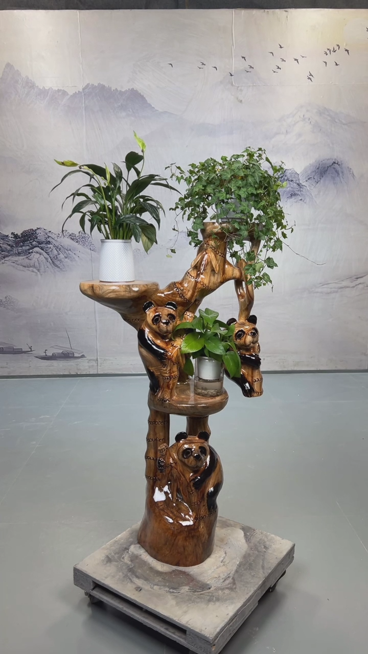 【闪购商品】香樟木香樟木整体小熊猫花架