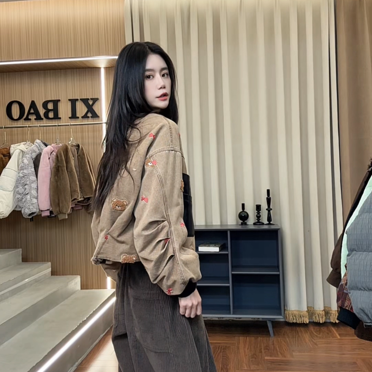 PINSHANGXIBAO/品尚喜宝百搭休闲牛仔绵羊皮水貂鹅绒外套 85161