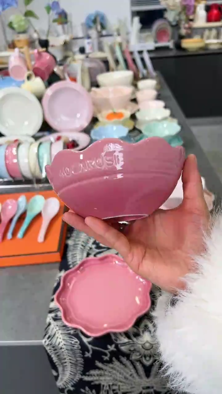 【闪购商品】瓷炻彩花边碗14CM-玫瑰粉