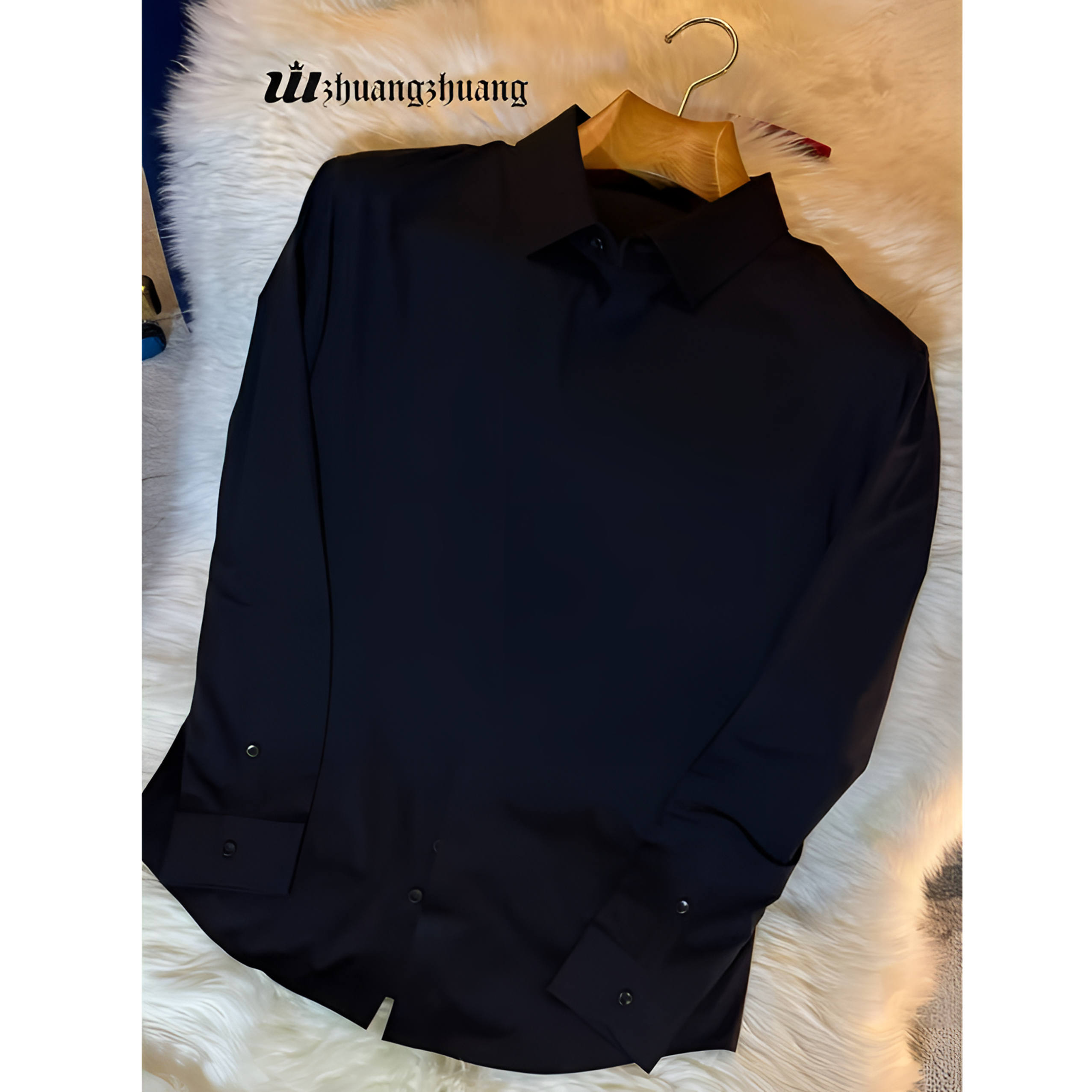 男士免烫纯色暗门襟长袖商务休闲衬衫百搭时尚轻奢黑色商务休闲