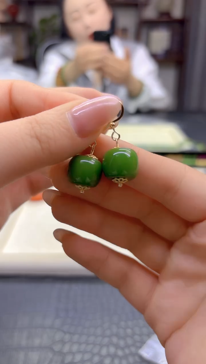 14K金镶嵌和田玉耳饰DIY款E760