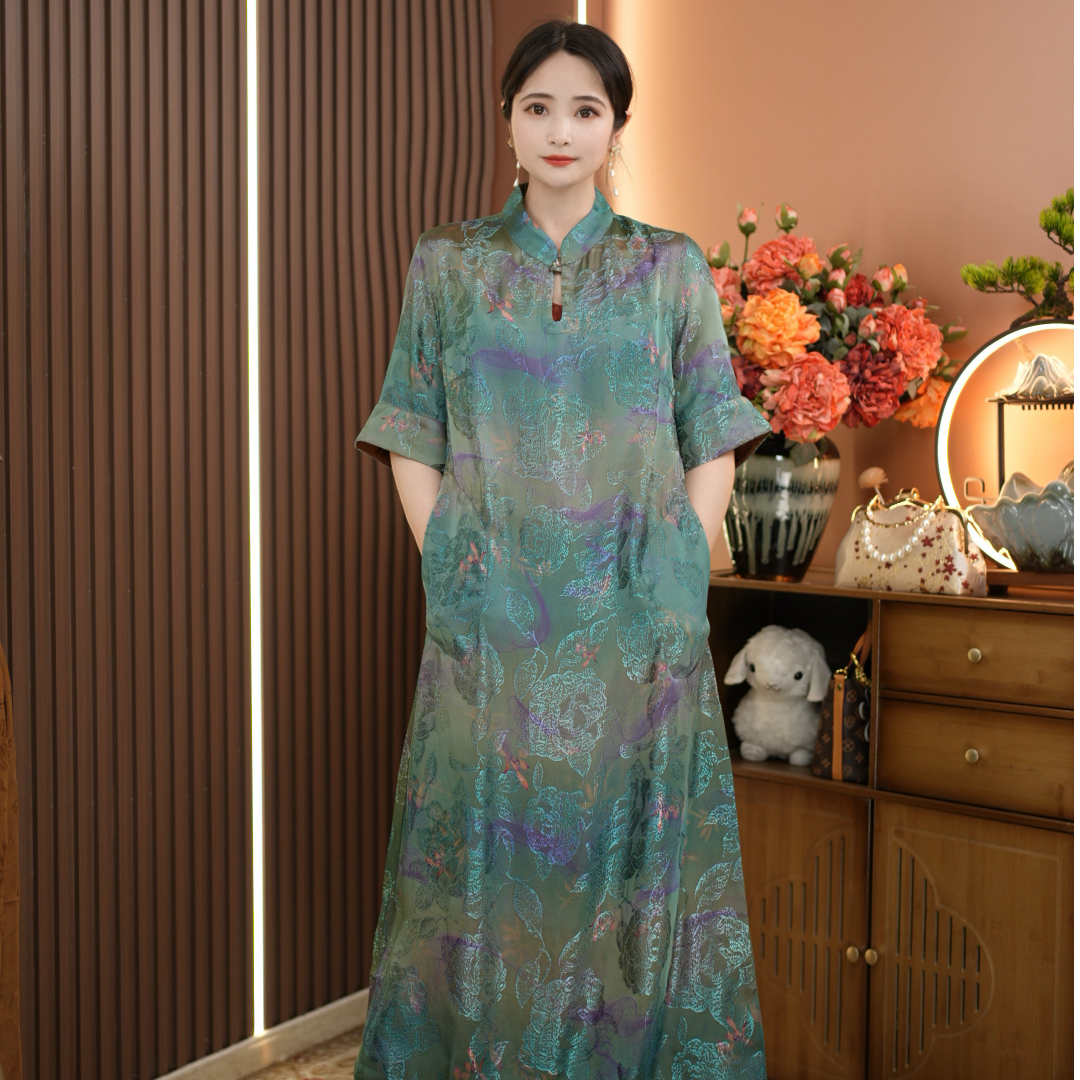（锦绣2025年新款双面双妈妈装春夏秋旗袍显瘦气质连衣裙高贵