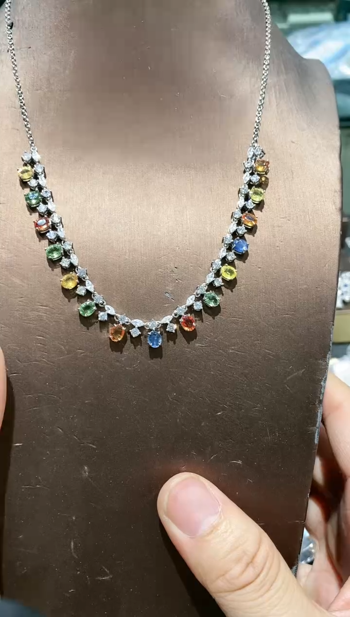 【闪购商品】蓝宝石颈饰银S925镶嵌项链