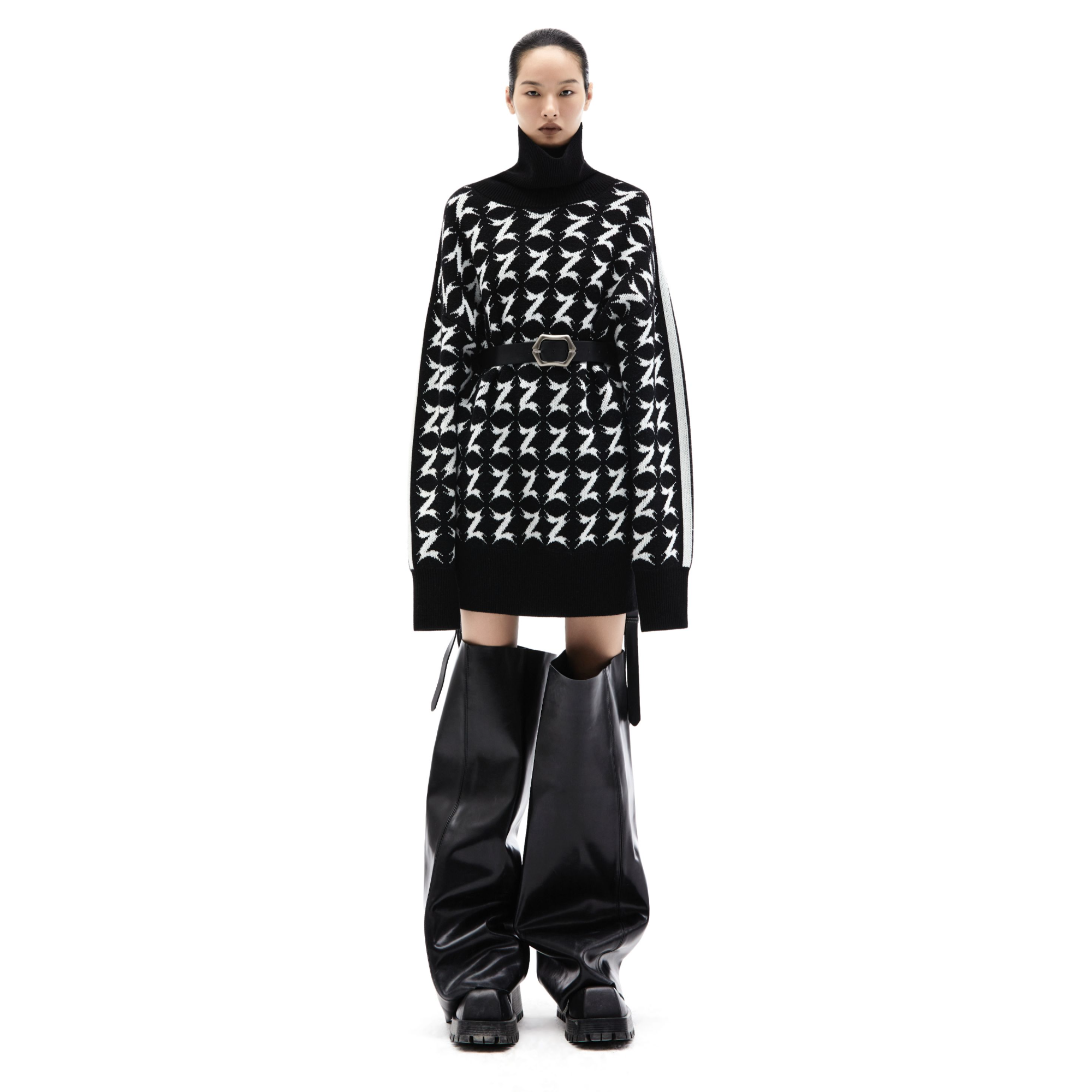 KUNSWEAR「创始人黑标系列」高领宽松针织秋冬毛衣连衣裙 618004050