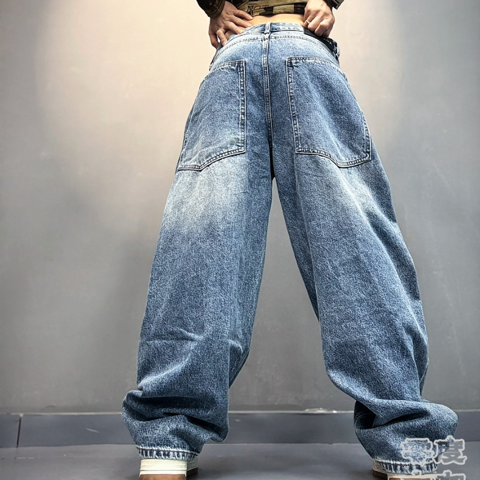 Q8523单口袋牛仔裤大码美式休闲宽松