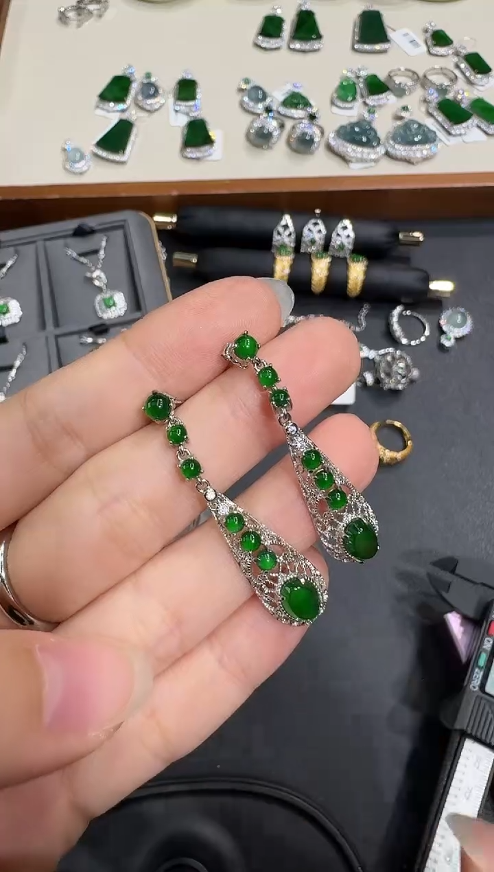 银S925镶嵌翡翠耳饰X1106-1822-199